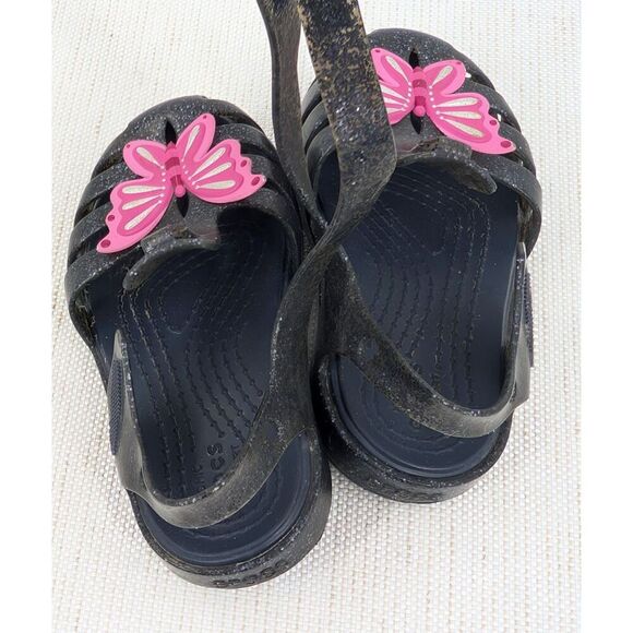 Crocs Sandals Toddler Girl C 6 Black Glitter Pink Butterfly Mary Jane - Picture 12 of 15